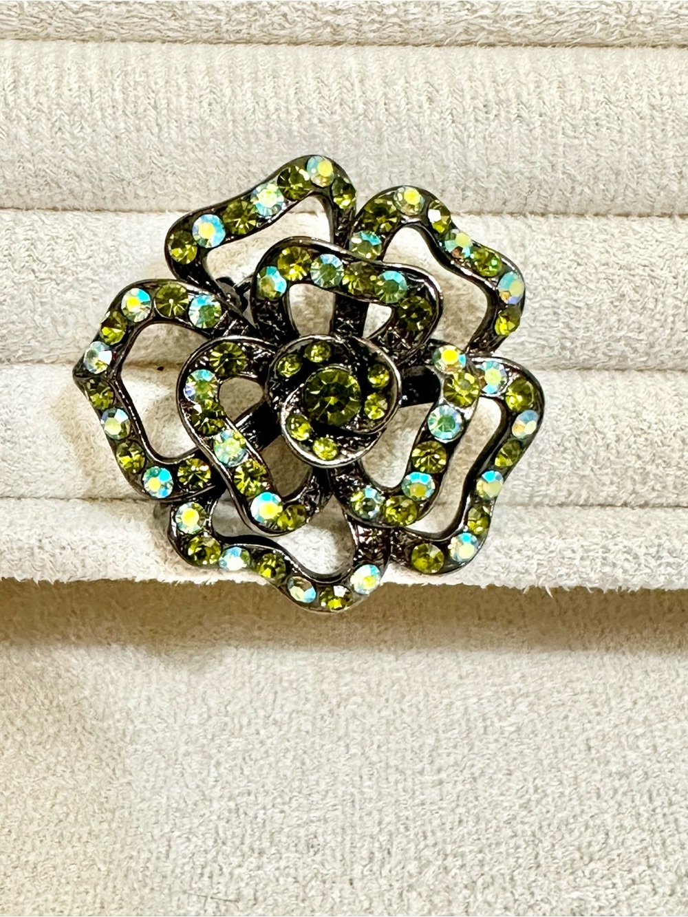 Vintage Green Crystal Flower Brooch